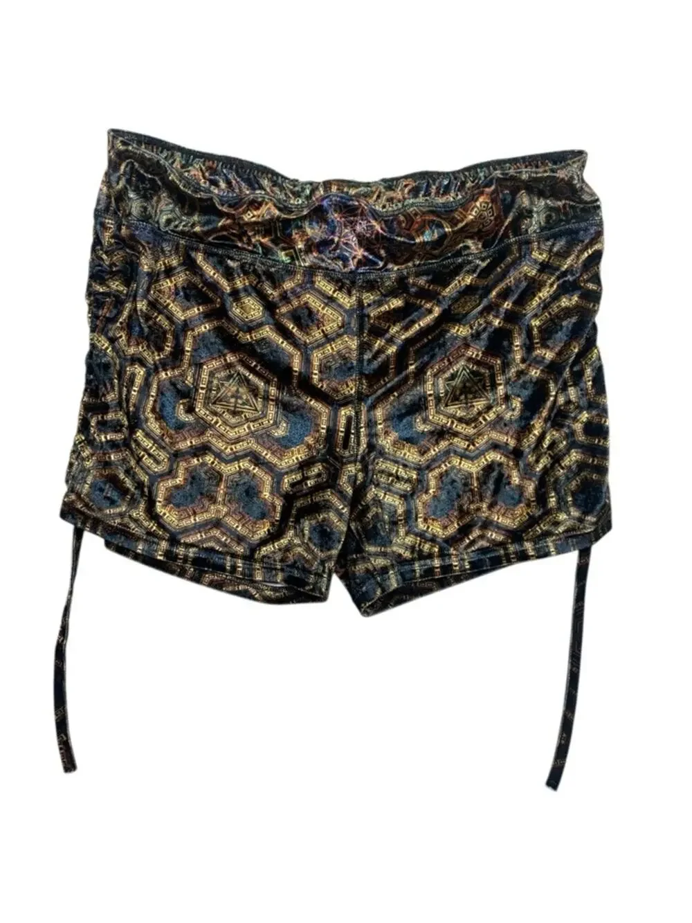 Mi Kulture size large festival High-Waist Metallic Geo Print Shorts Black Gold r